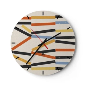 Wandklok - Klok - Gekleurde en zwarte rechthoeken horizontaal gerangschikt op een lichte achtergrond - 30x30cm - Compositie op goed niveau - Moderne wanddecoratie voor woonkamer, keuken en slaapkamer ARTTOR
