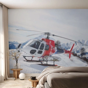 Fotobehang Premium Sand - Altijd klaar - Helikopter, Landschap, Alpen - 100x70 cm