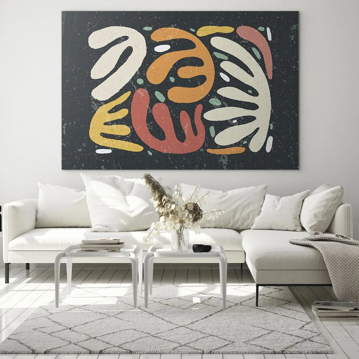 Schilderen op glas - Kleurrijke organische vormen op een donkere achtergrond in een abstracte stijl. - 70x50cm - Compositie – ik sta op het punt je te pakken te krijgen - Moderne wanddecoratie voor woonkamer en slaapkamer ARTTOR