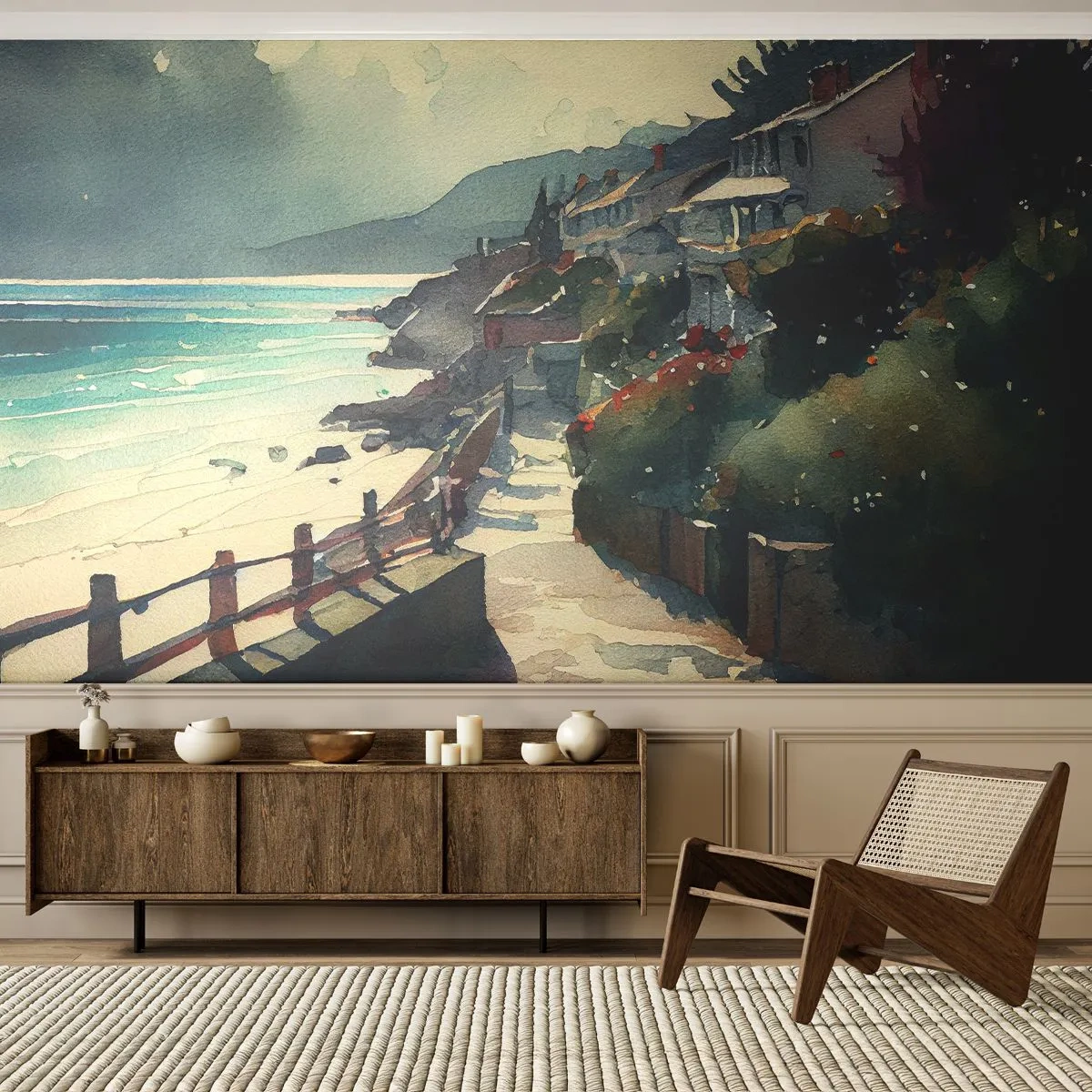 Fotobehang Standard Eco - Mediterrane stad - Huizen, Landschap, Strand - 150x105 cm