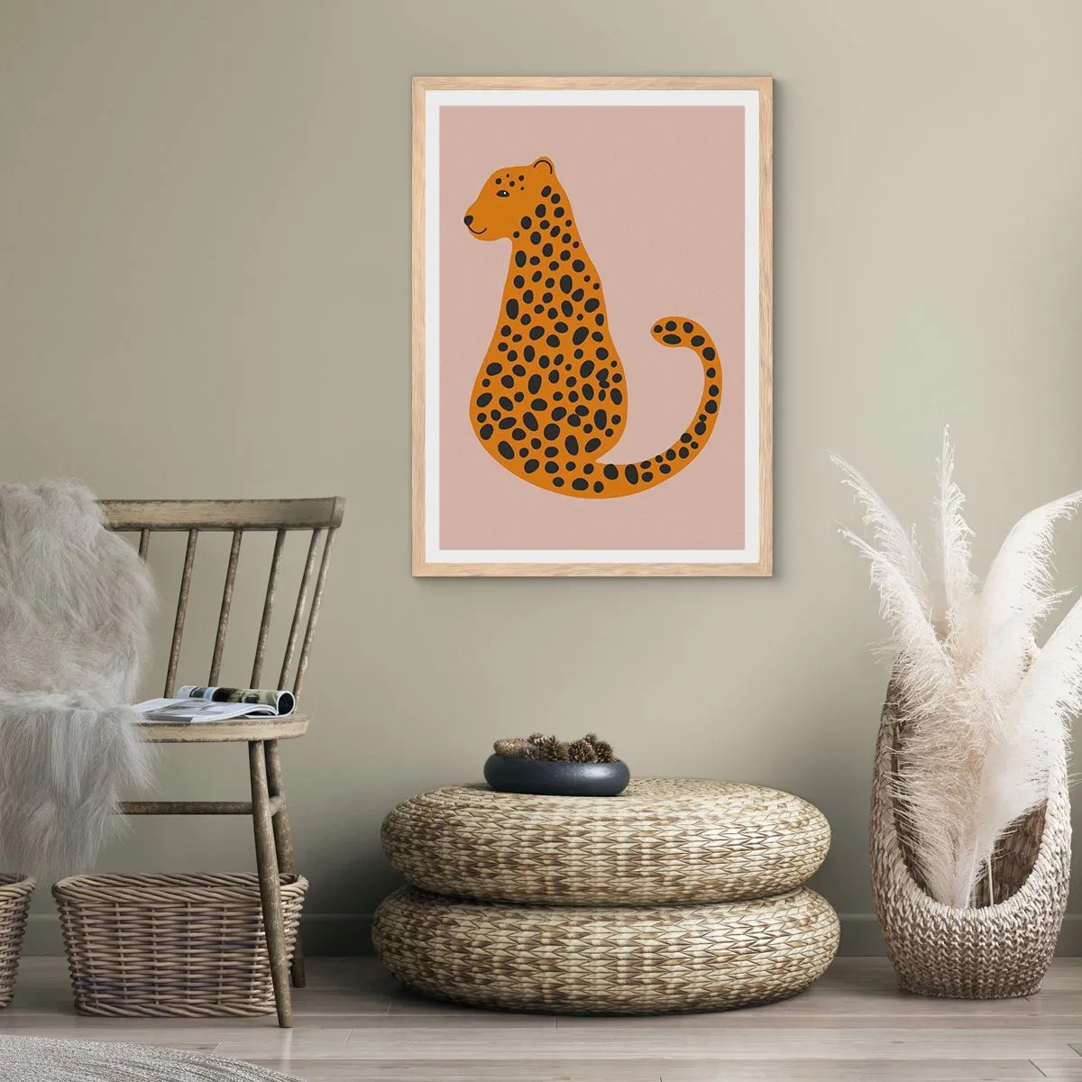 Een poster in een licht eiken lijst - Luipaardprint is een modieus print - 61x91 cm