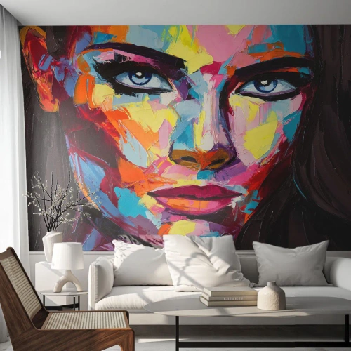 Zelfklevend Fotobehang Deluxe Sticker - De ziel is ook kleurrijk - Portret van een vrouw, Gezicht, Deel - 250x175 cm