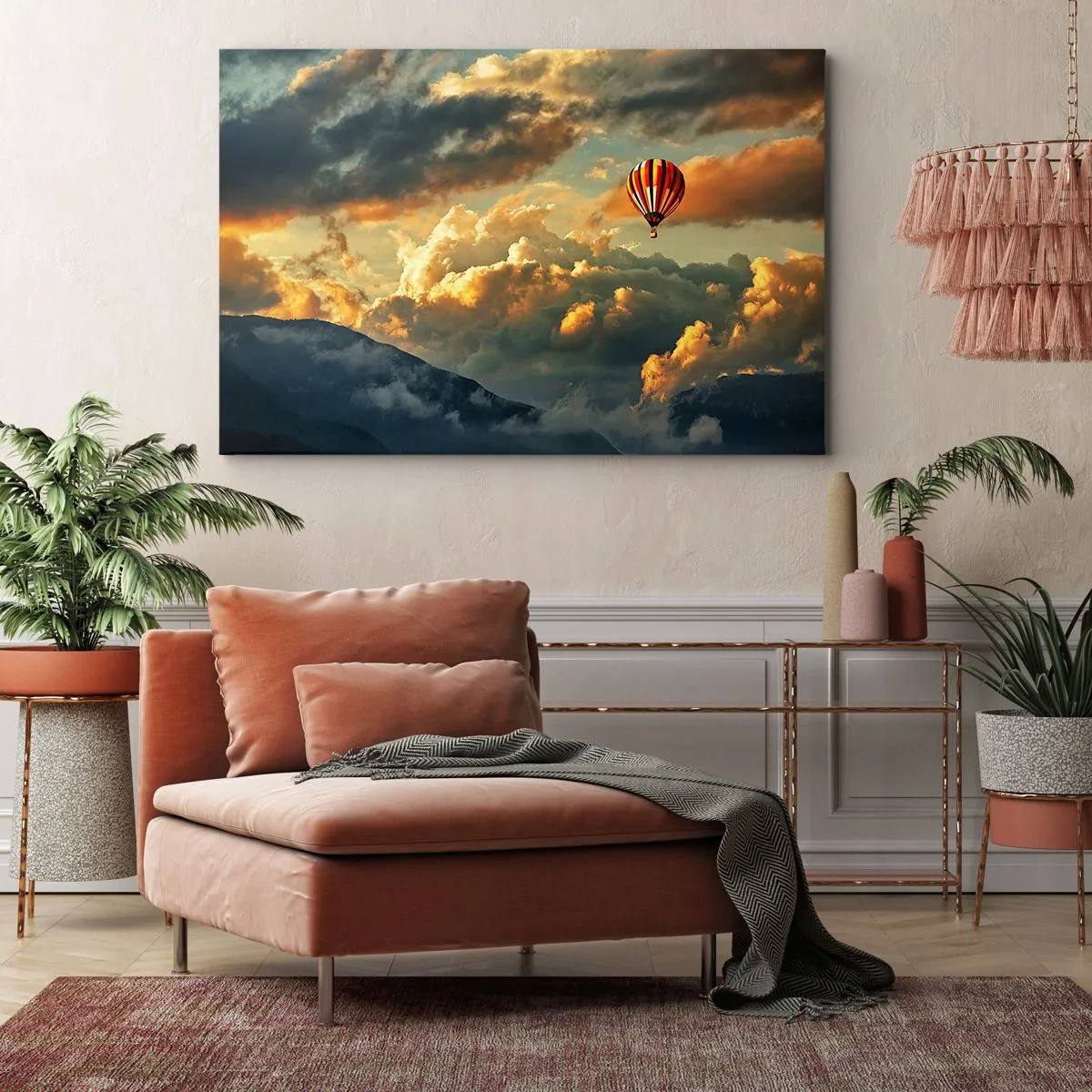Schilderen op canvas - Een ballon tegen een achtergrond van dramatische wolken - 70x50cm - Ik vlieg omdat ik dat wil - Moderne wanddecoratie voor woonkamer en slaapkamer ARTTOR