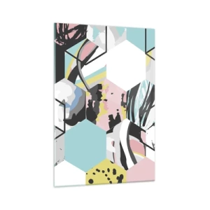 Schilderen op glas - Zeshoeken en kubussen in zes kleuren - 70x100 cm