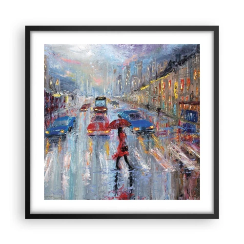 Poster in een zwarte lijst - Regenachtige middag in de stad - 50x50 cm