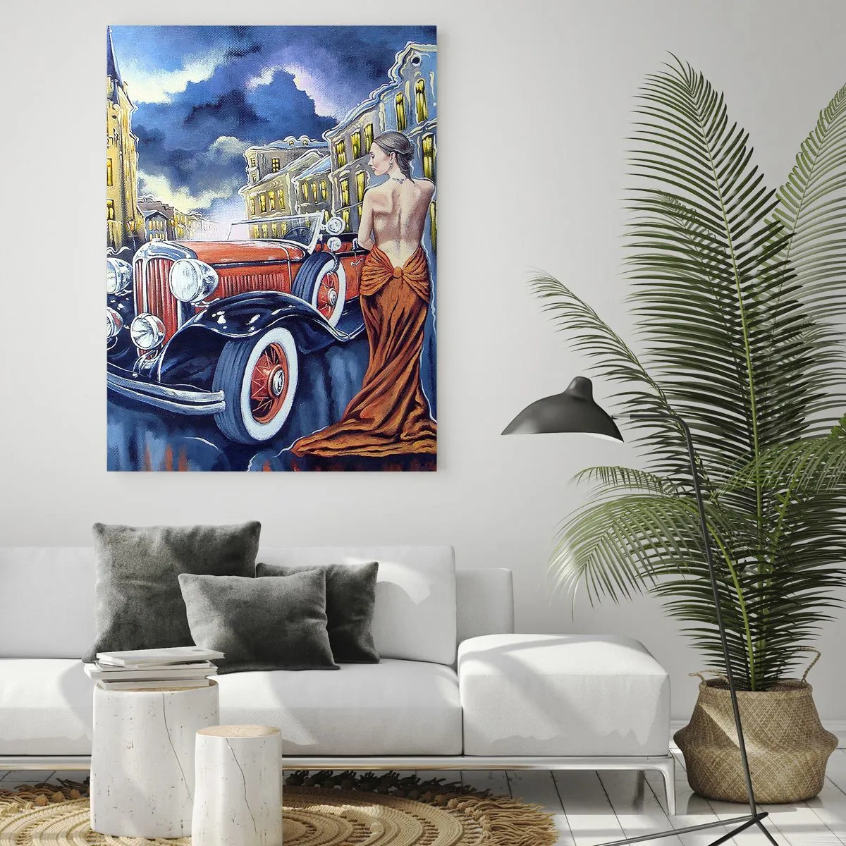 Schilderen op glas - Nocturne in blauw en koraal - 50x70 cm