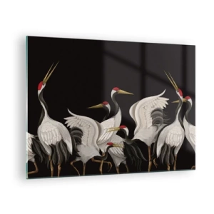 Schilderen op glas - Witte kraanvogels met rode koppen op een zwarte achtergrond - 70x50cm - Vogel spullen - Moderne wanddecoratie voor woonkamer en slaapkamer ARTTOR