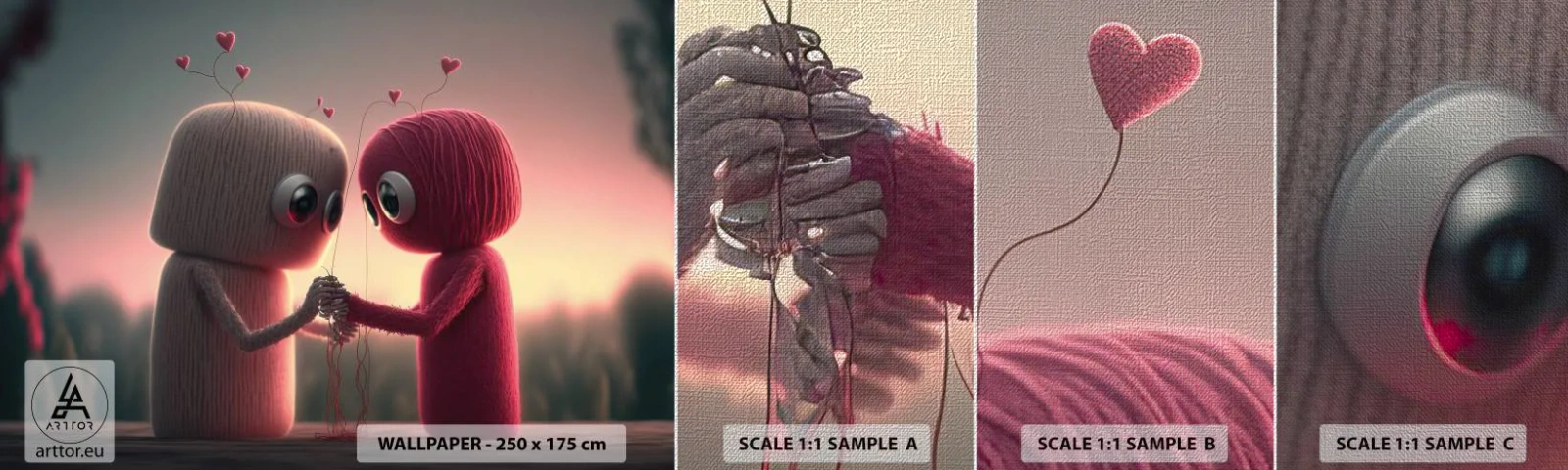 Fotobehang Monster Premium Canvas - Iedereen mag liefhebben - Wol, Kinderen, Liefde - 100x30 cm