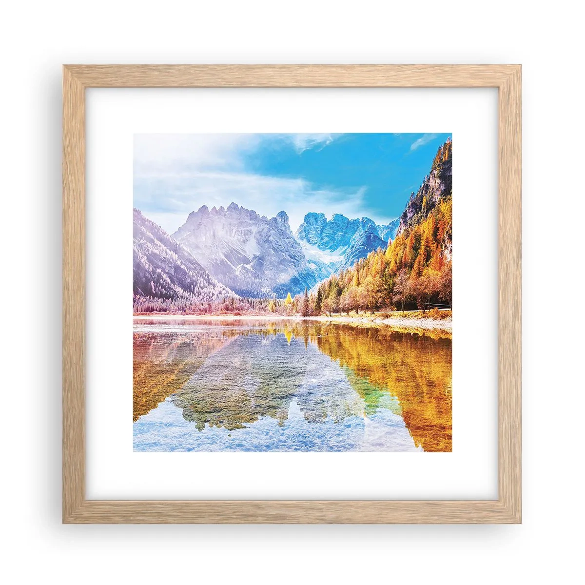 Een poster in een licht eiken lijst - En het is al herfst in de bergen - 30x30 cm
