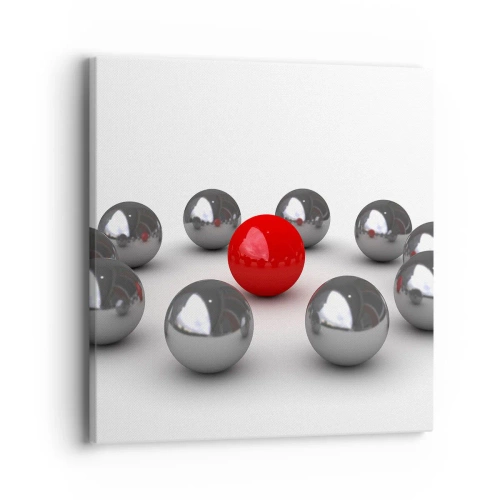 Schilderen op canvas - Een cirkel in zilver en rood - 40x40 cm