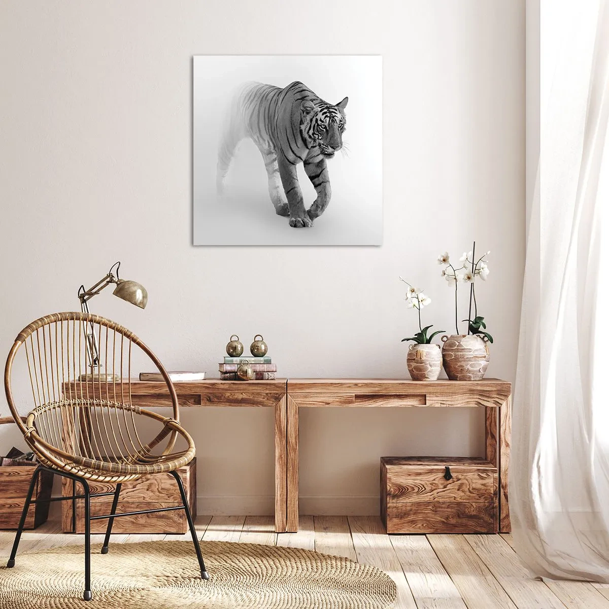 Schilderen op canvas - Gehurkt in de mist - 50x50 cm