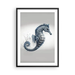 Poster in een zwarte lijst - Gedetailleerde illustratie van een zeepaardje op een lichte achtergrond - 50x70cm - Een subtiele grap van de natuur - Moderne wanddecoratie voor woonkamer en slaapkamer ARTTOR