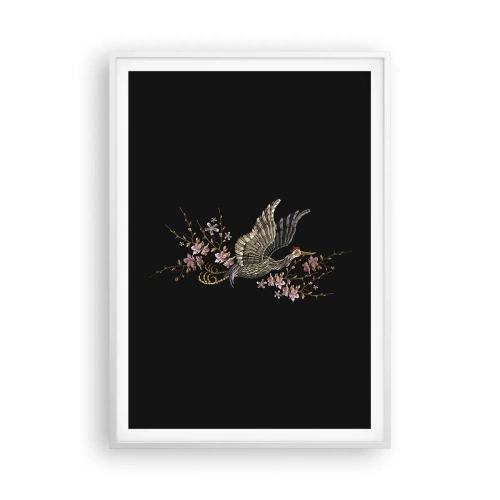 Poster in een witte lijst - Exotische geborduurde vogel - 70x100 cm