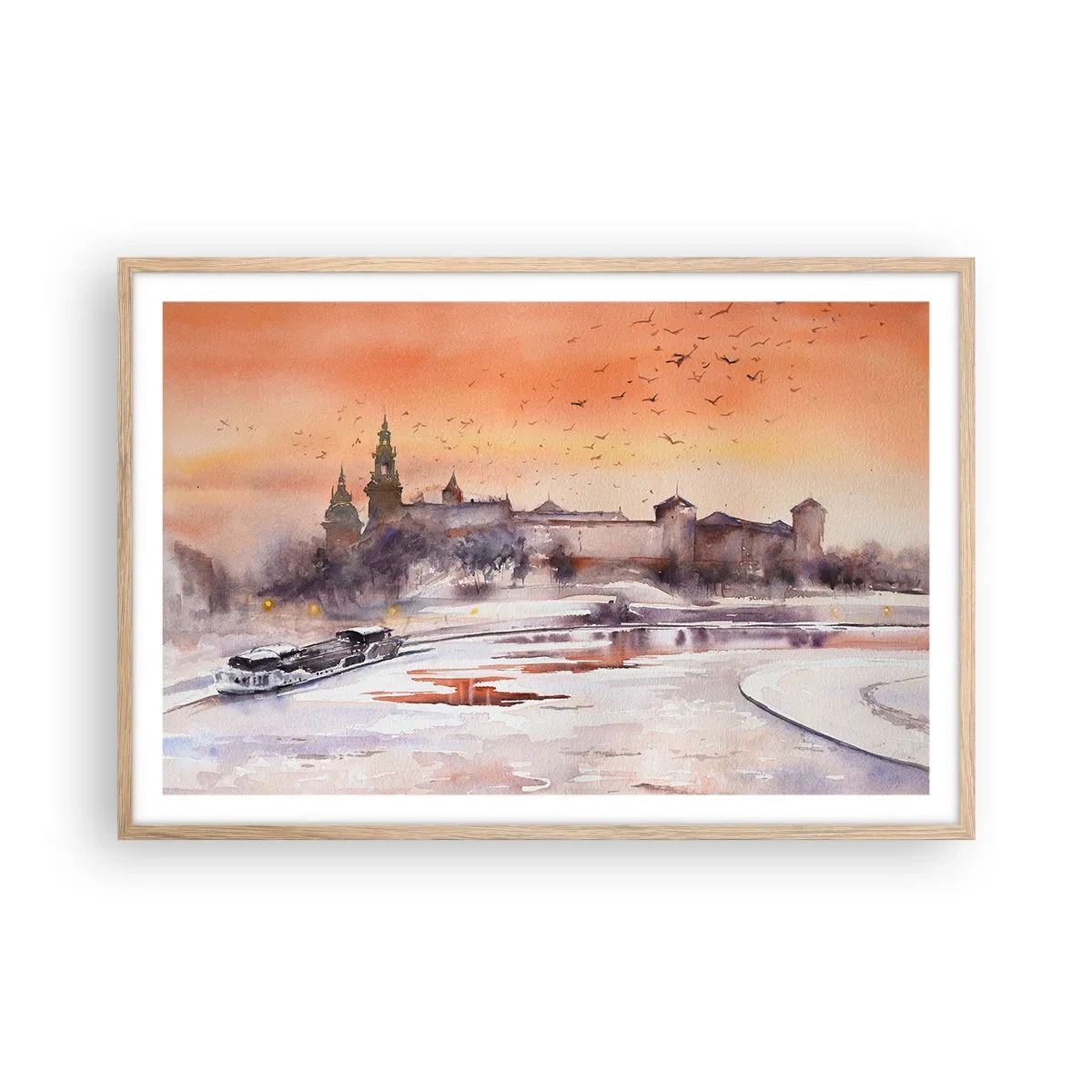 Een poster in een licht eiken lijst - Koninklijke zonsondergang - 91x61 cm