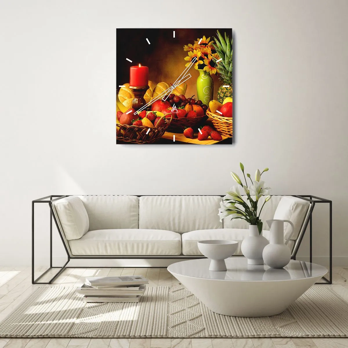 Wandklok - Klok - Stilleven met brood en fruit - 30x30 cm