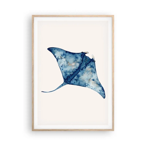 Een poster in een licht eiken lijst - Leven in blauw - 70x100 cm