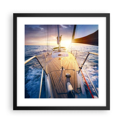 Poster in een zwarte lijst - Lopend op de golven - 40x40 cm
