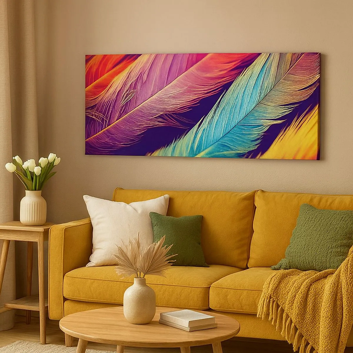 Schilderen op canvas - Gevederde regenboog - 100x40 cm