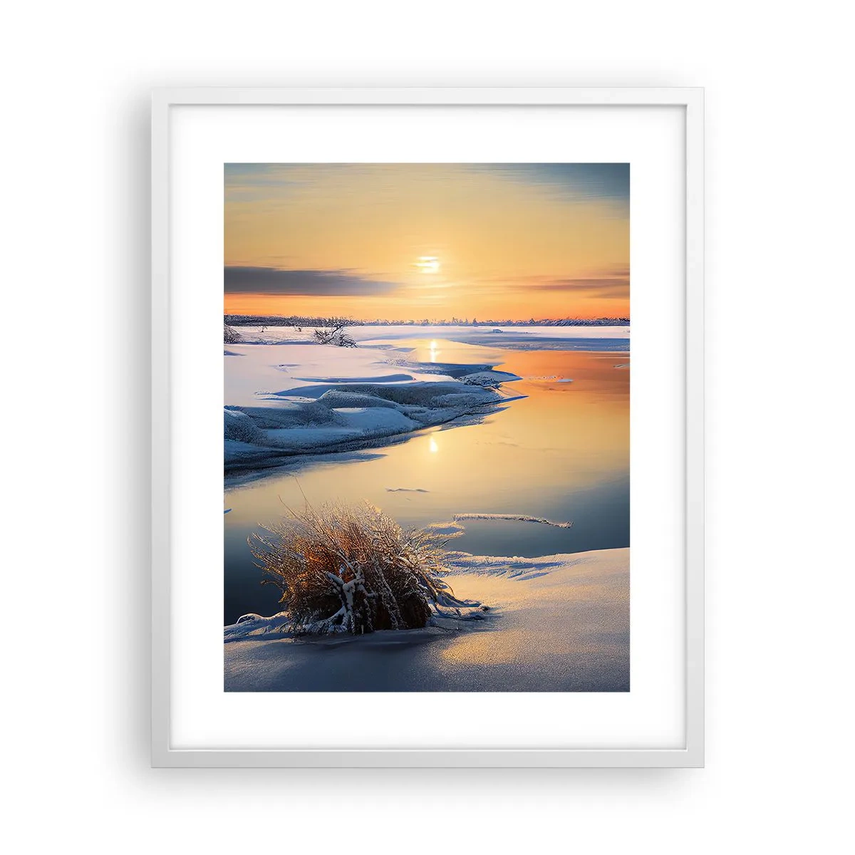 Poster in een witte lijst - Winterse zonsondergang - 40x50 cm