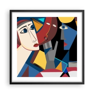 Poster in een zwarte lijst - Een gesprek tussen kubisten - 50x50 cm