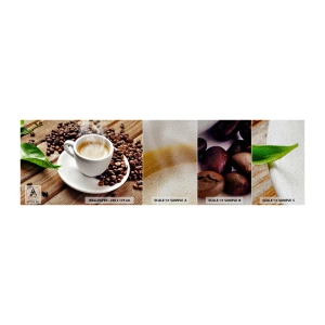 Fotobehang Monster Premium Sand - Koffie op de bank - Gastronomie, Koffie, Beker - 100x30 cm