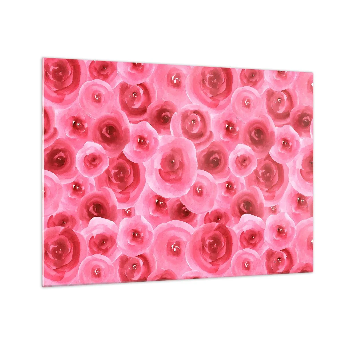 Schilderen op glas - Aquarel rozenpatroon in tinten rood en roze - 70x50cm - Rozen onder en boven - Moderne wanddecoratie voor woonkamer en slaapkamer ARTTOR