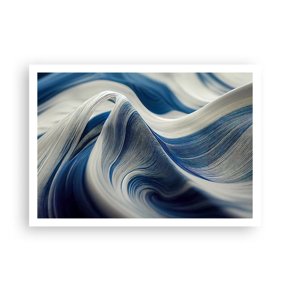 Poster - De vloeibaarheid van blauw en wit - 100x70 cm