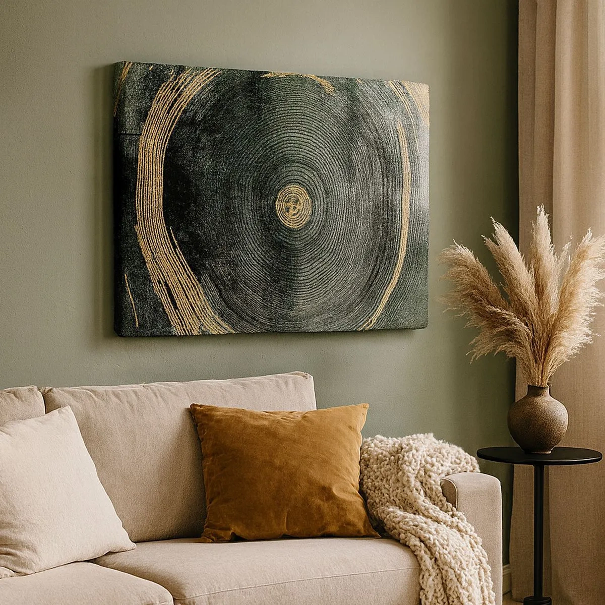 Schilderen op canvas - Concentrische cirkels met gouden accenten - 70x50cm - Veranderen en zijn - Moderne wanddecoratie voor woonkamer en slaapkamer ARTTOR