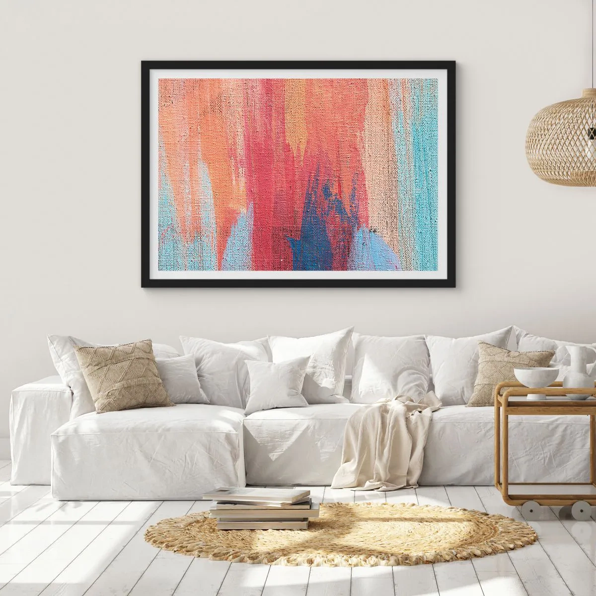 Poster in een zwarte lijst - Ren door de regenboog - 50x40 cm