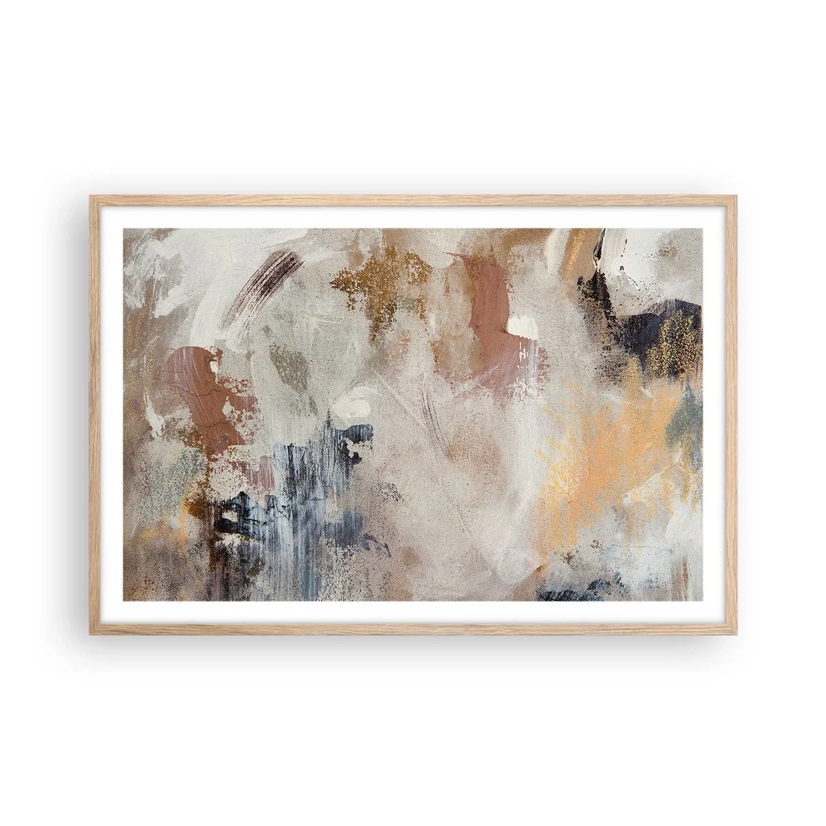 Een poster in een licht eiken lijst - Mistige abstractie - 91x61 cm