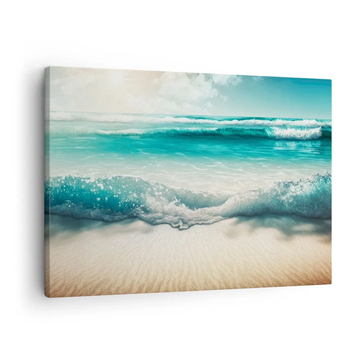 Schilderen op canvas - Oceaan golven op een licht zandstrand - 70x50cm - De vrede van de oceaan - Moderne wanddecoratie voor woonkamer en slaapkamer ARTTOR
