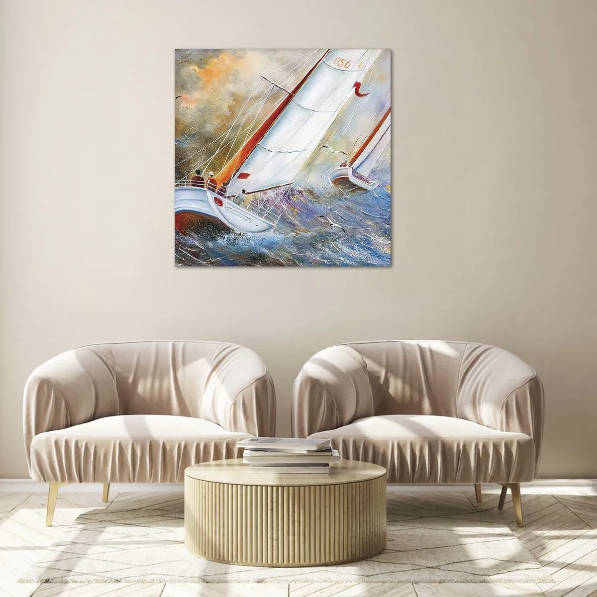 Schilderen op glas - Lopend op de golven  - 70x70 cm