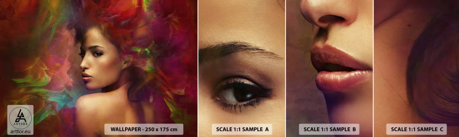 Fotobehang Staaltje Standard Eco - Mooier dan een regenboog, zo delicaat als een mist - Vrouw, Het gezicht van de vrouw, Lichaam - 100x30 cm