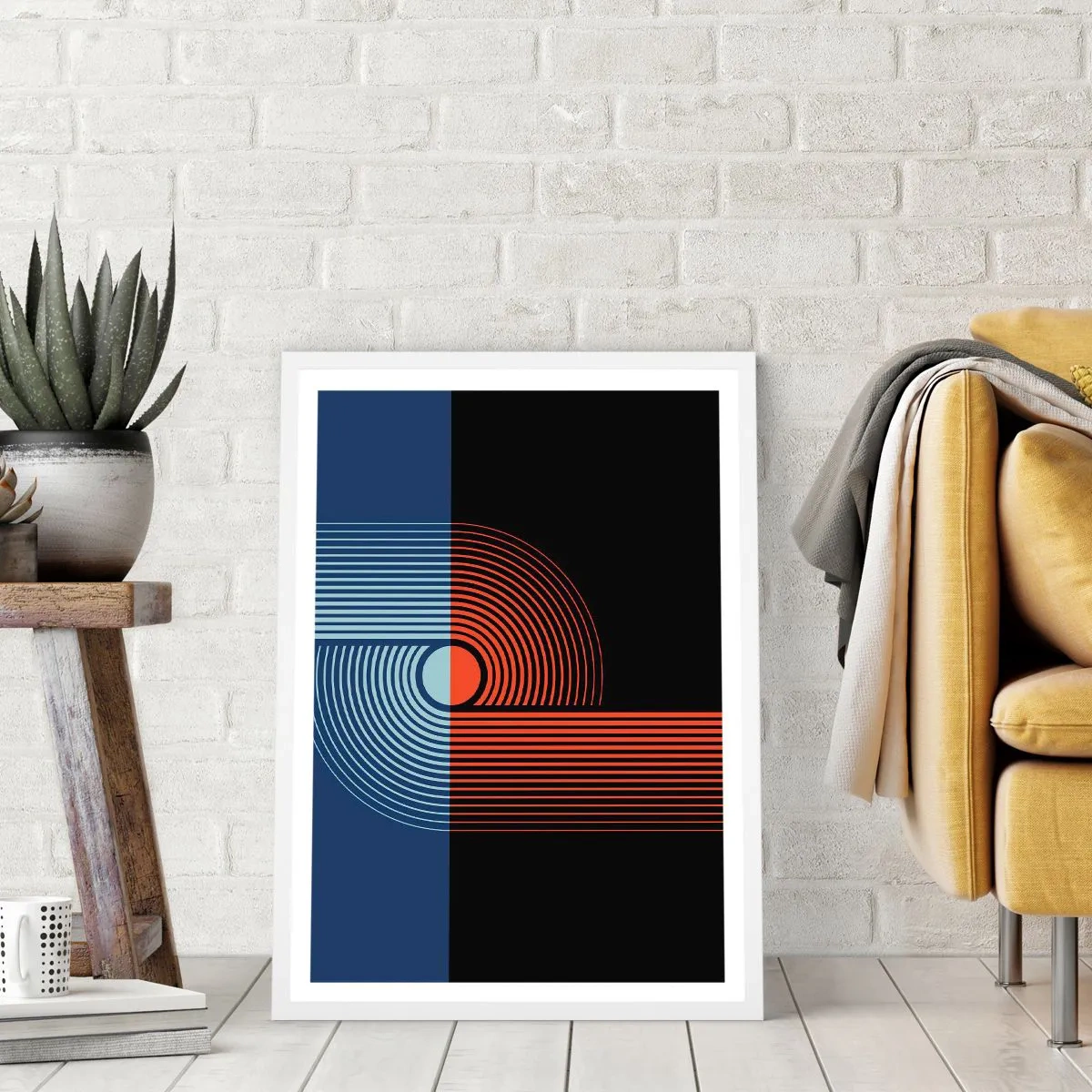 Poster in een witte lijst - In een geometrische omhelzing - 70x100 cm