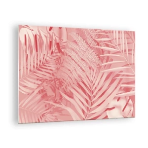 Schilderen op glas - Roze tropische bladeren in een moderne compositie - 70x50cm - Roze concept - Moderne wanddecoratie voor woonkamer en slaapkamer ARTTOR