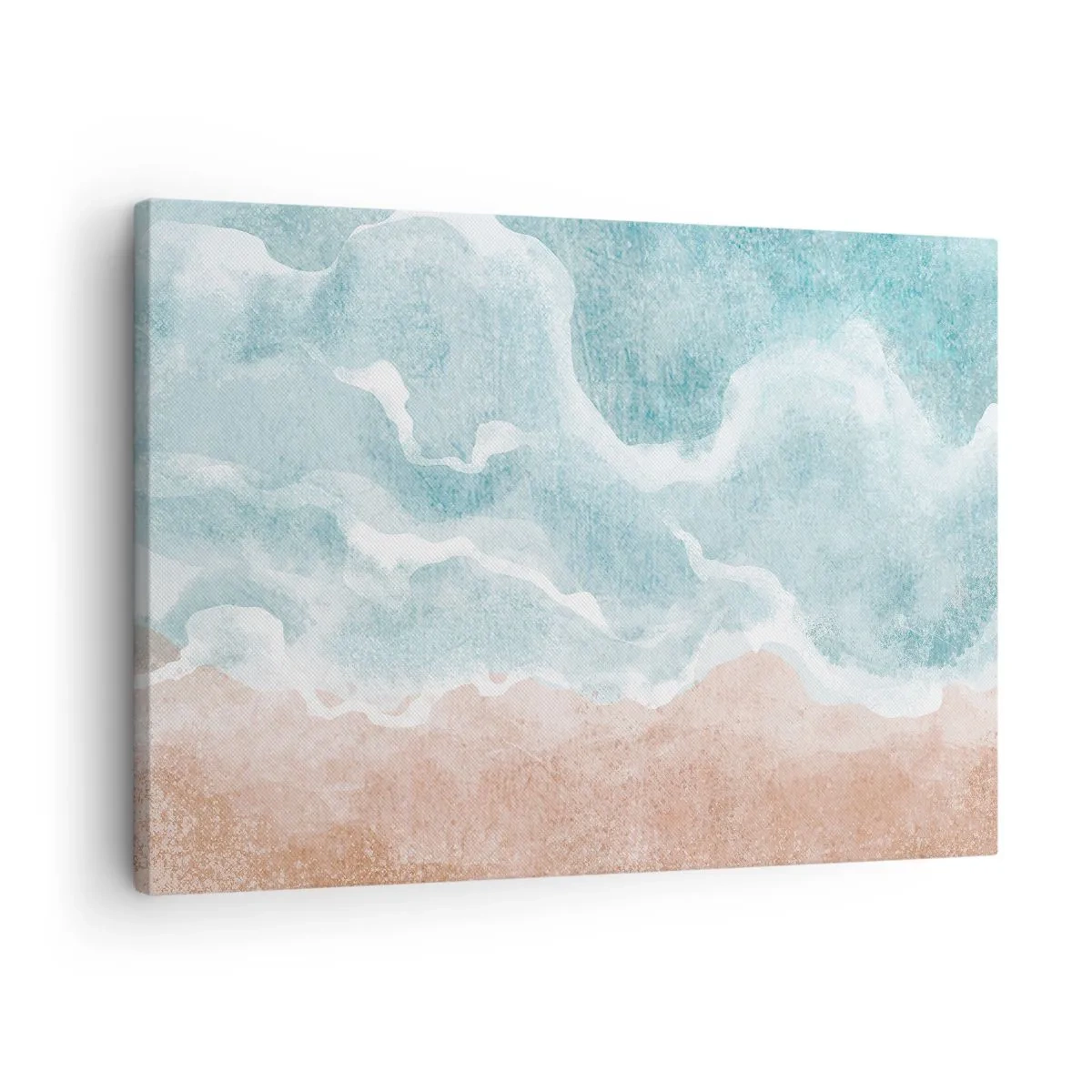 Schilderen op canvas - Abstract strand met golven in tinten blauw en beige - 70x50cm - Wolkenabstractie - Moderne wanddecoratie voor woonkamer en slaapkamer ARTTOR