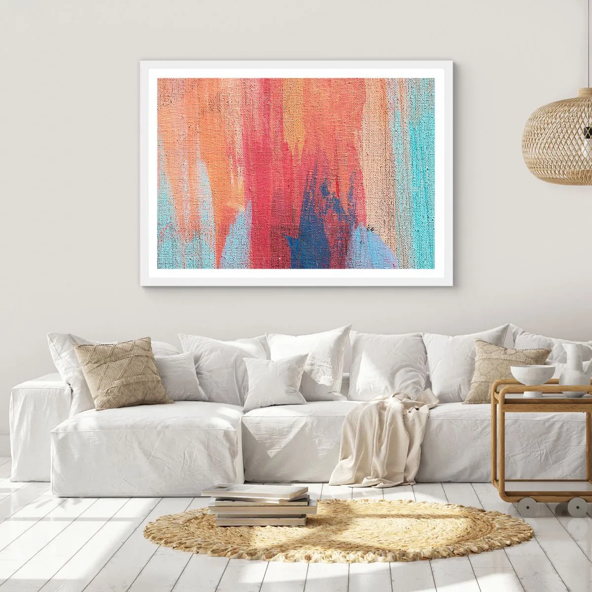 Poster in een witte lijst - Ren door de regenboog - 40x30 cm
