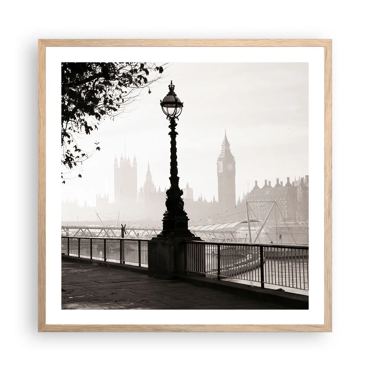 Een poster in een licht eiken lijst - Ochtend in Londen - 60x60 cm