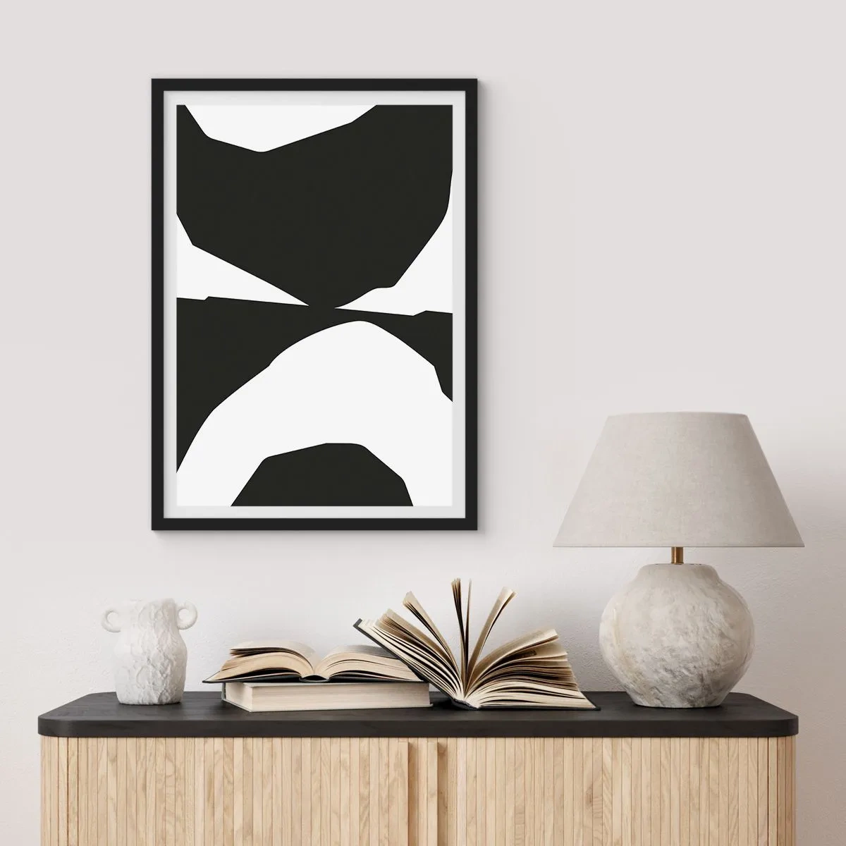 Poster in een zwarte lijst - Abstracte zwart-witcompositie - 50x70cm - Positief – negatief - Moderne wanddecoratie voor woonkamer en slaapkamer ARTTOR