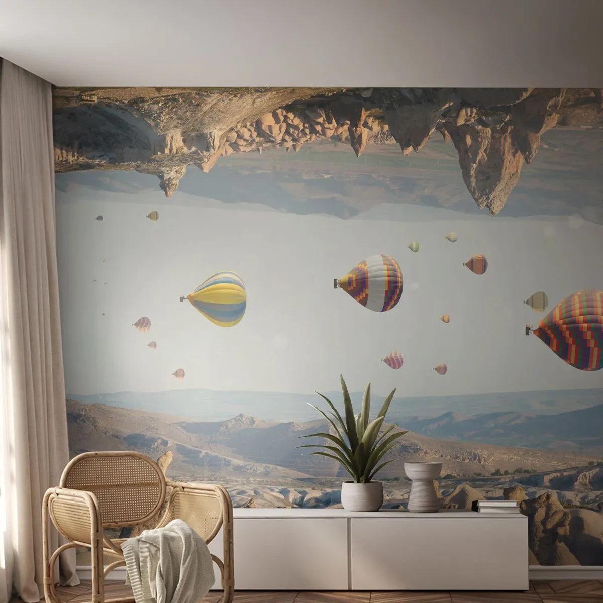 Fotobehang Premium Sand - Alles is hier mogelijk - Abstractie, Ballonnen, Landschap - 150x105 cm