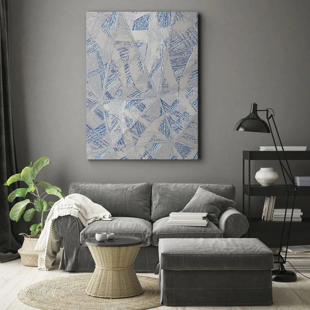 Schilderen op canvas - In een blauwgrijs labyrint - 55x100 cm