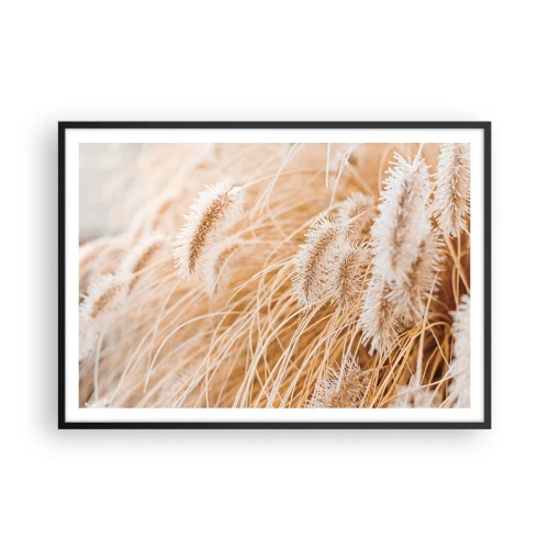 Poster in een zwarte lijst - Het gouden geritsel van het gras - 100x70 cm