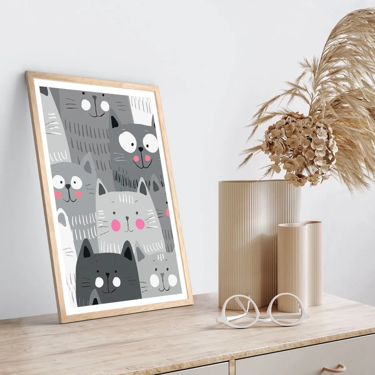 Een poster in een licht eiken lijst - De wereld van de kat - 70x100 cm