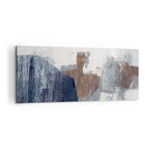 Schilderen op canvas - Blauwe en bruine vormen - 100x40 cm