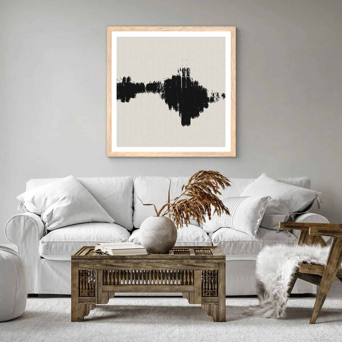 Een poster in een licht eiken lijst - Trillingen van verbeelding - 40x40 cm