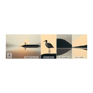 Fotobehang Monster Zelfklevend Deluxe Sticker - Heer op het meer - Vogel, Landschap, Minimalisme - 100x30 cm