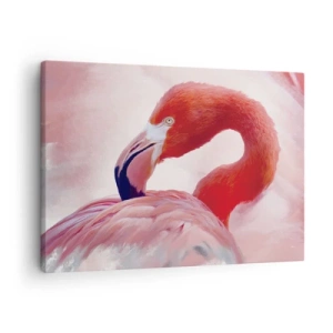 Schilderen op canvas - Een flamingo in roze tinten op een lichte achtergrond - 70x50cm - Vogel schoonheid - Moderne wanddecoratie voor woonkamer en slaapkamer ARTTOR