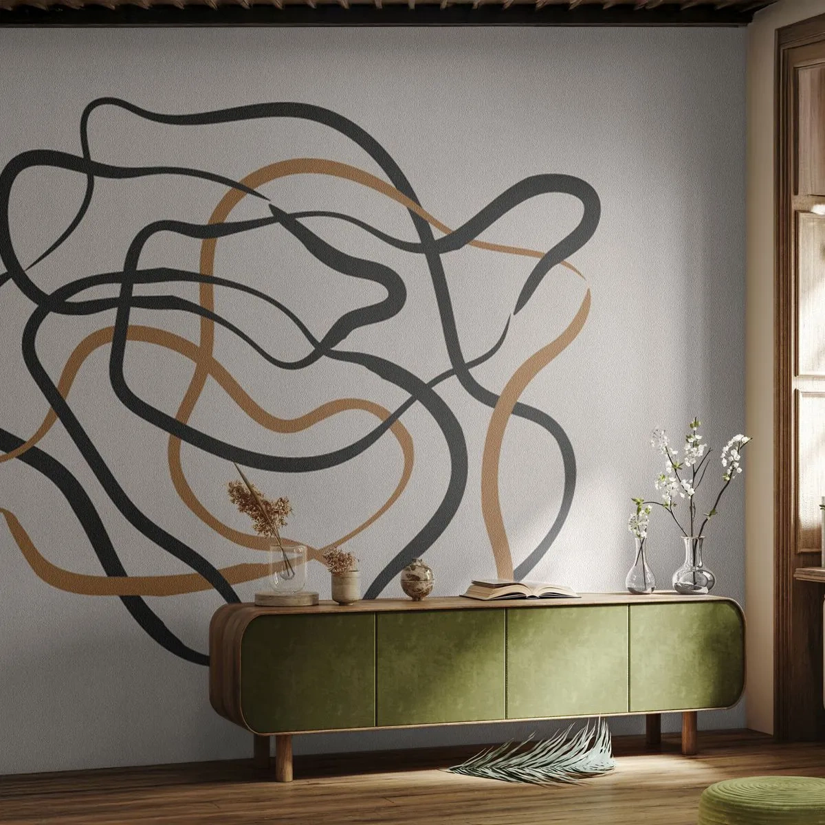 Fotobehang Premium Canvas - Alles ging mis - Boho, Abstractie, Lijnen - 250x175 cm