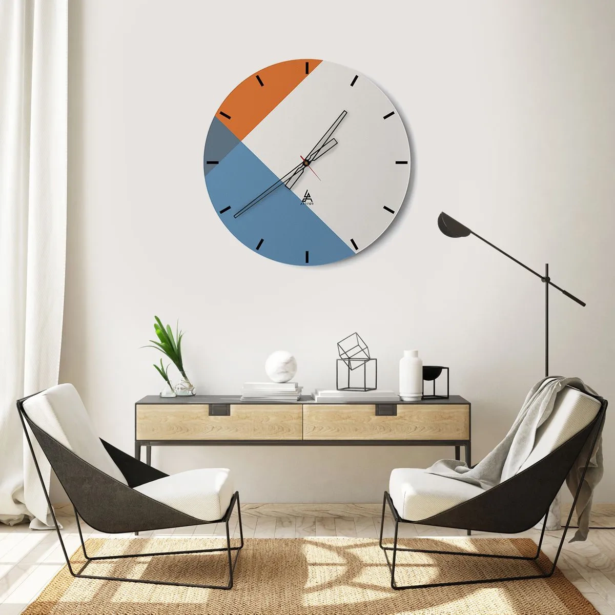Wandklok - Klok - Abstracte geometrische patronen in aardse en blauwe tinten - 30x30cm - In een hoekje… - Moderne wanddecoratie voor woonkamer, keuken en slaapkamer ARTTOR