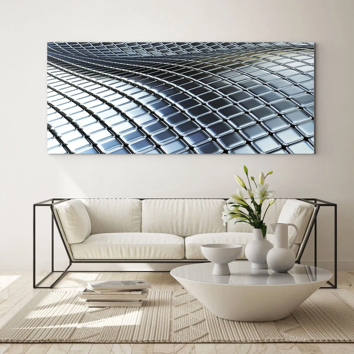 Schilderen op glas - Metallic zilveren golf - 120x50 cm